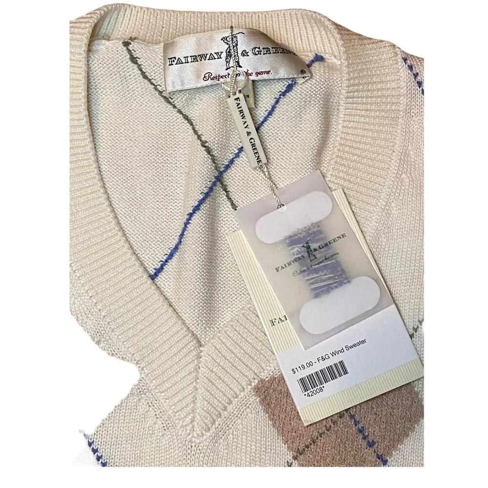 Fairway & Greene Argyle Pima Cotton Sweater Vest Mens Ivory L/S Med NEW $119 - Picture 4 of 12